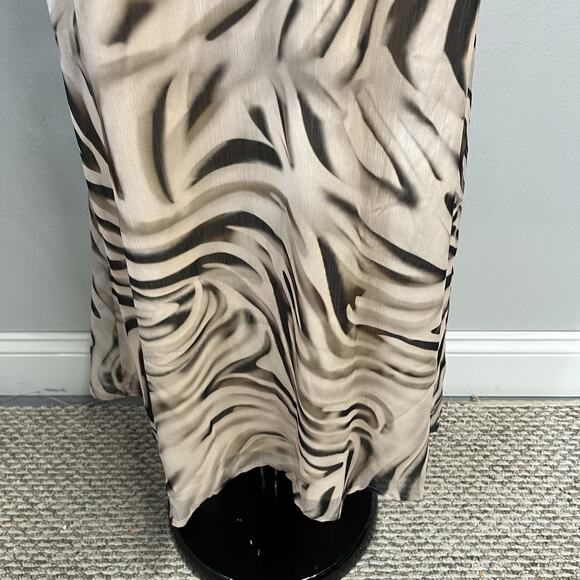 BooHoo Skirt size 10 Long Maxi Black Khaki Sheer Tiger Striped A Line Modest - Picture 5 of 10